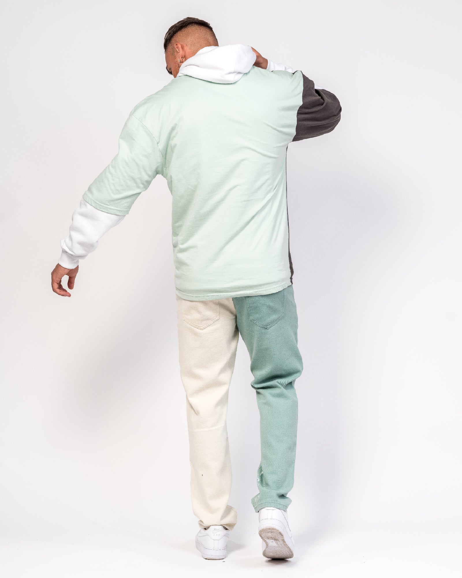 Spliced Overshirt Hoodie In Green And Black