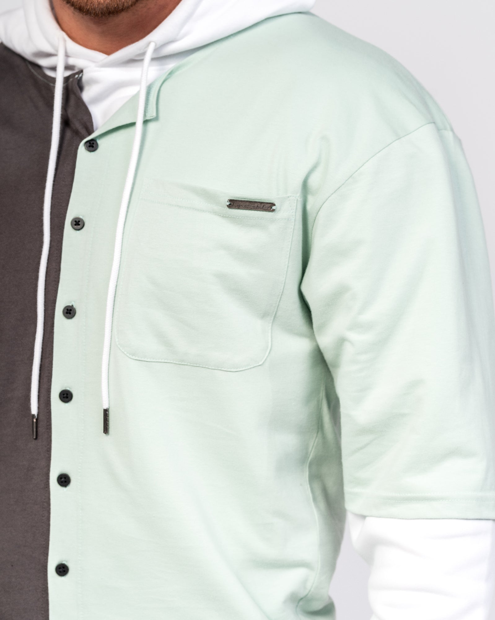 Spliced Overshirt Hoodie In Green And Black