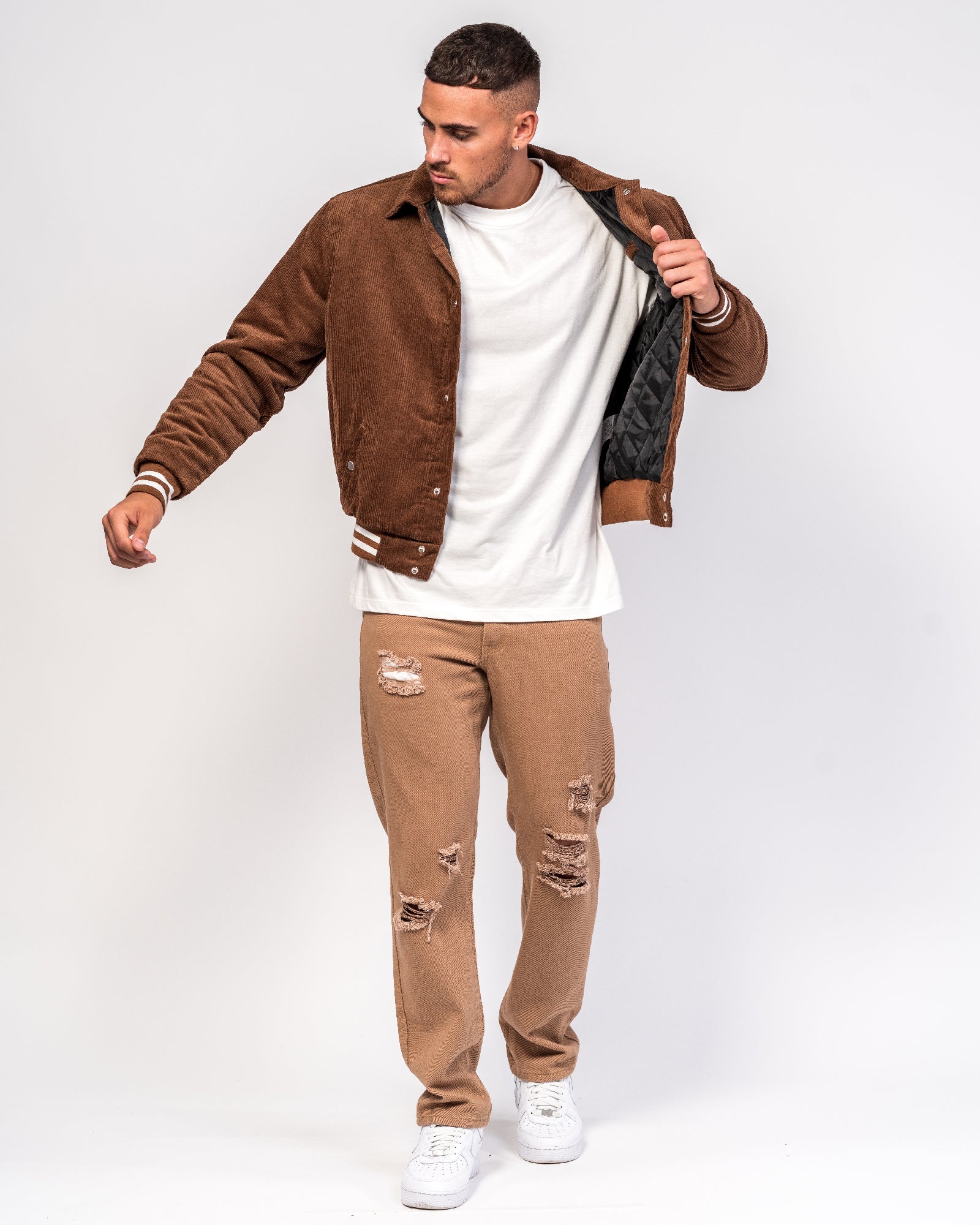 Varsity Brown Corduroy Embroidered Jacket