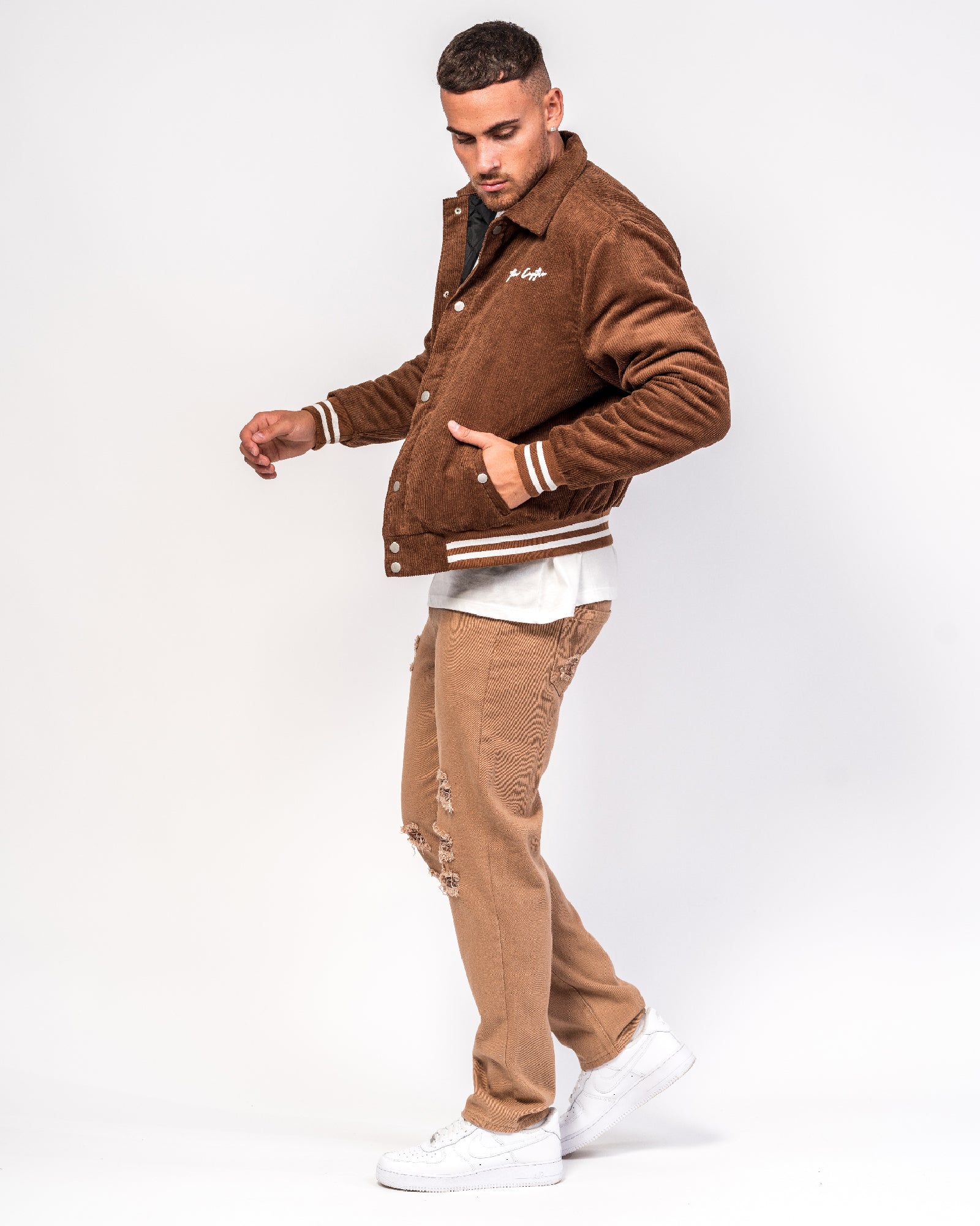 Varsity Brown Corduroy Embroidered Jacket