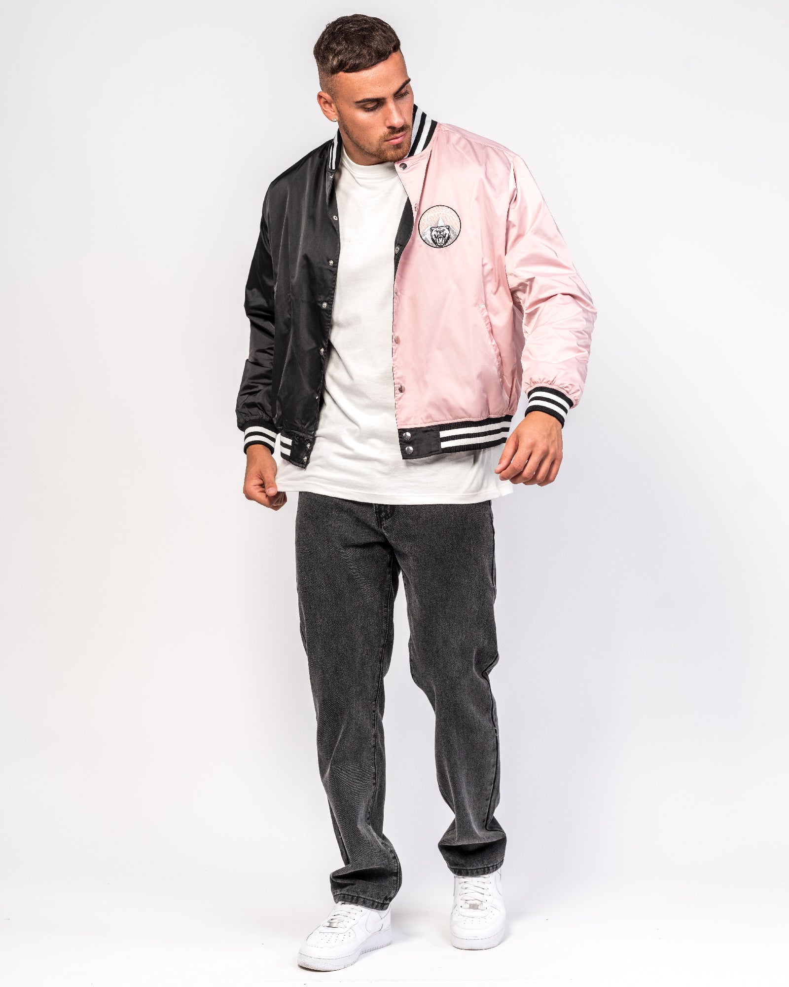 Spliced Varsity Jacket In Silk With Montana Detail