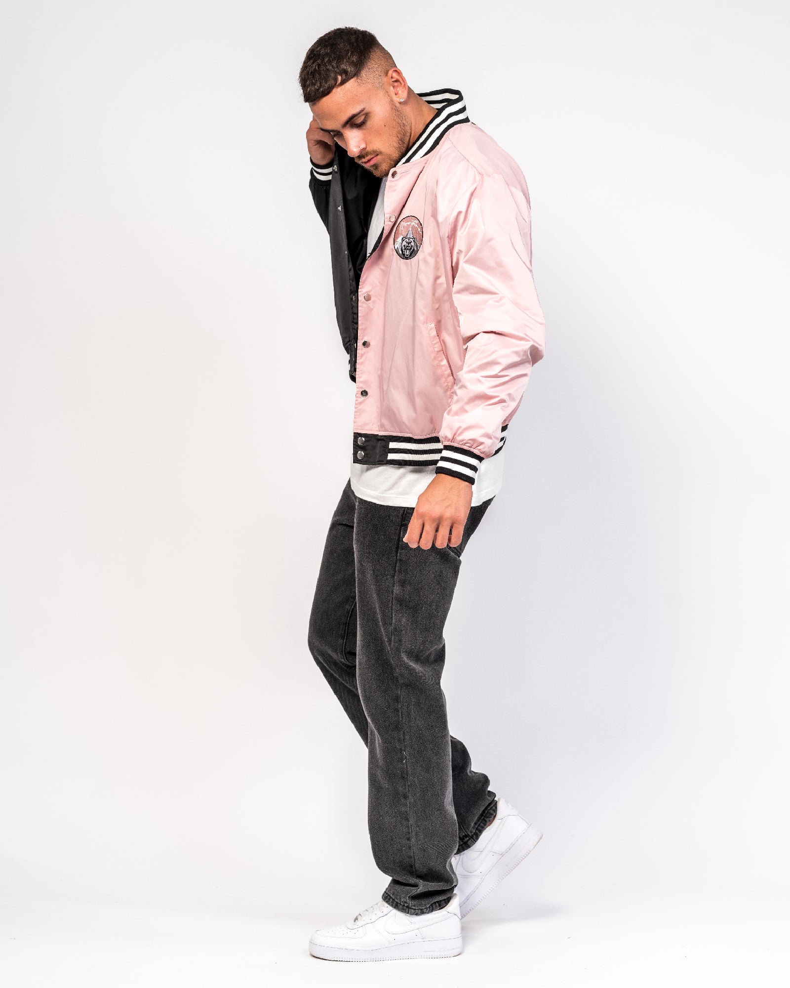 Spliced Varsity Jacket In Silk With Montana Detail