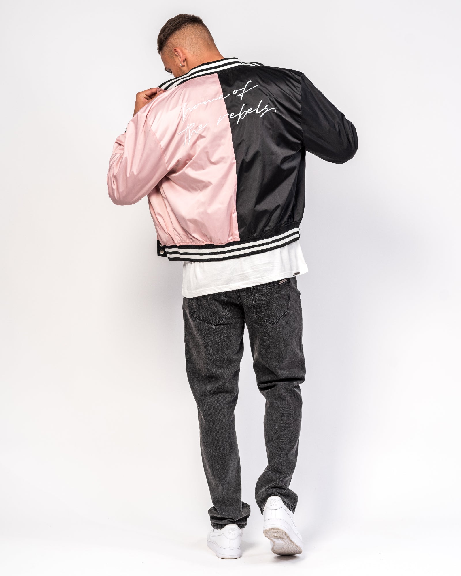 Spliced Varsity Jacket In Silk With Montana Detail