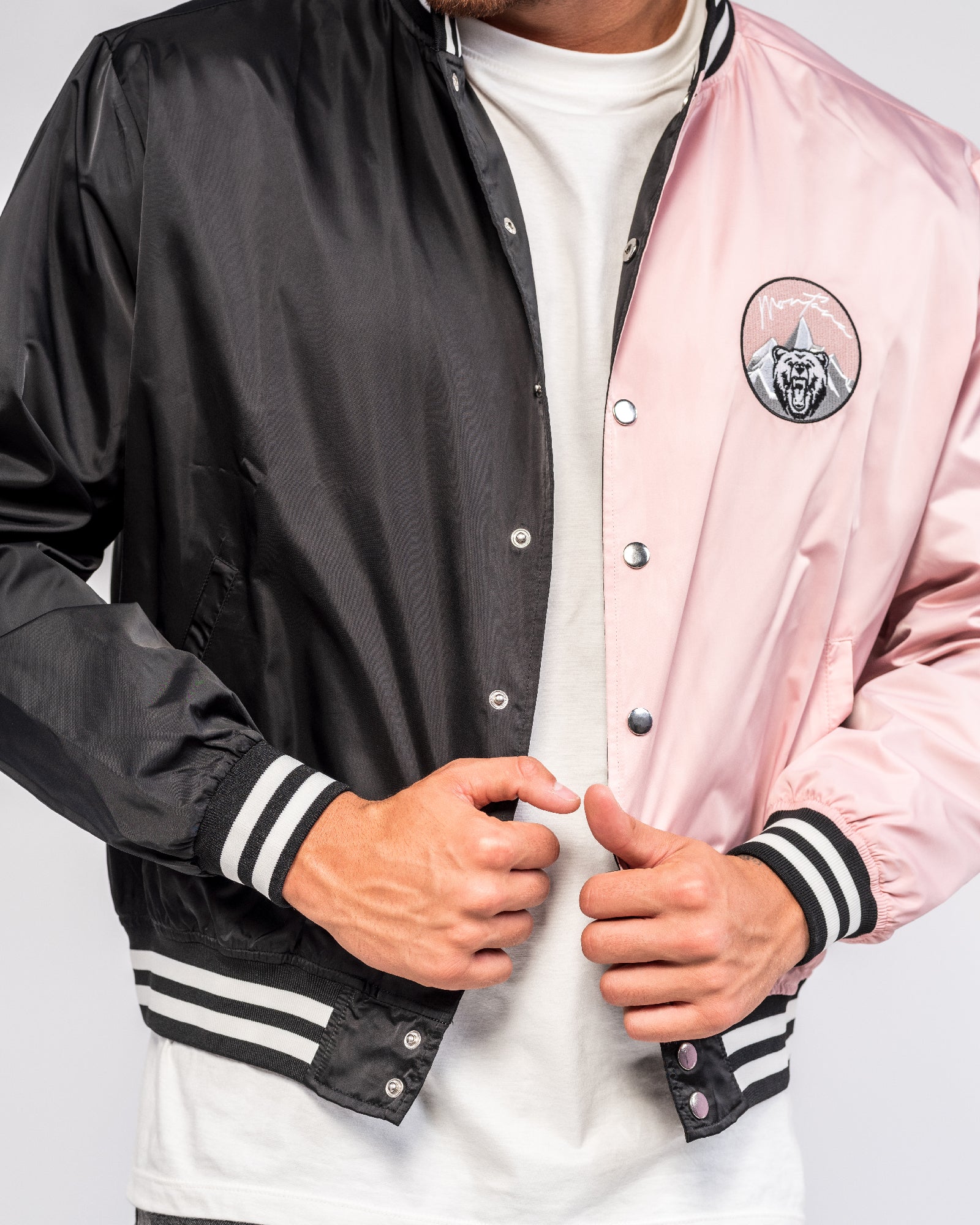 Spliced Varsity Jacket In Silk With Montana Detail