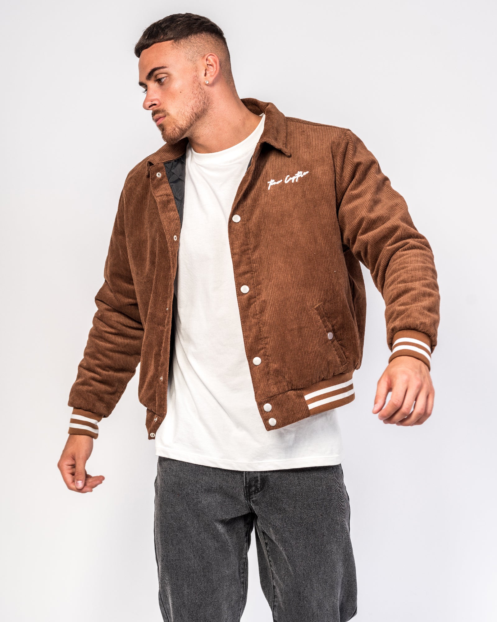 Varsity Brown Corduroy Embroidered Jacket