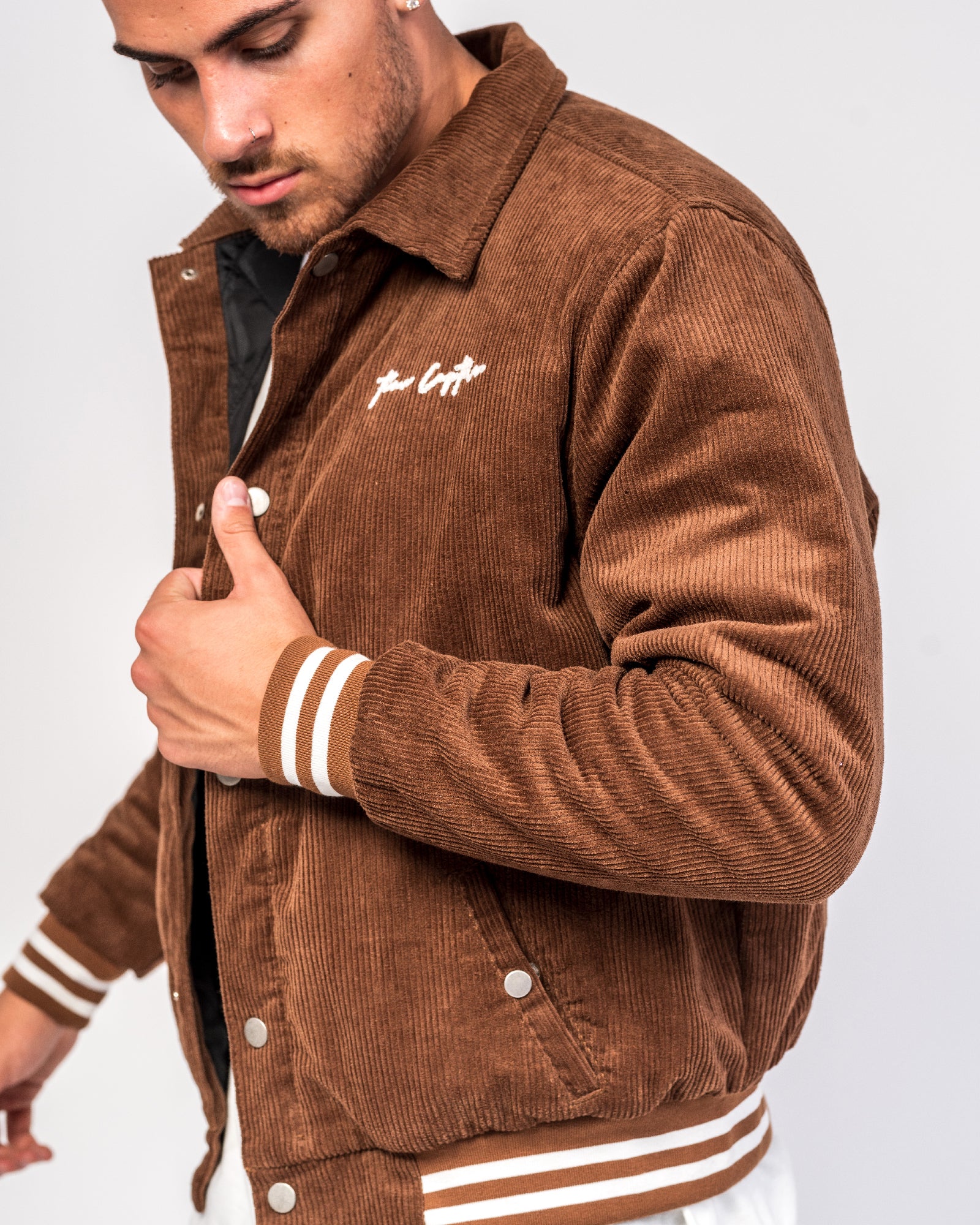 Varsity Brown Corduroy Embroidered Jacket