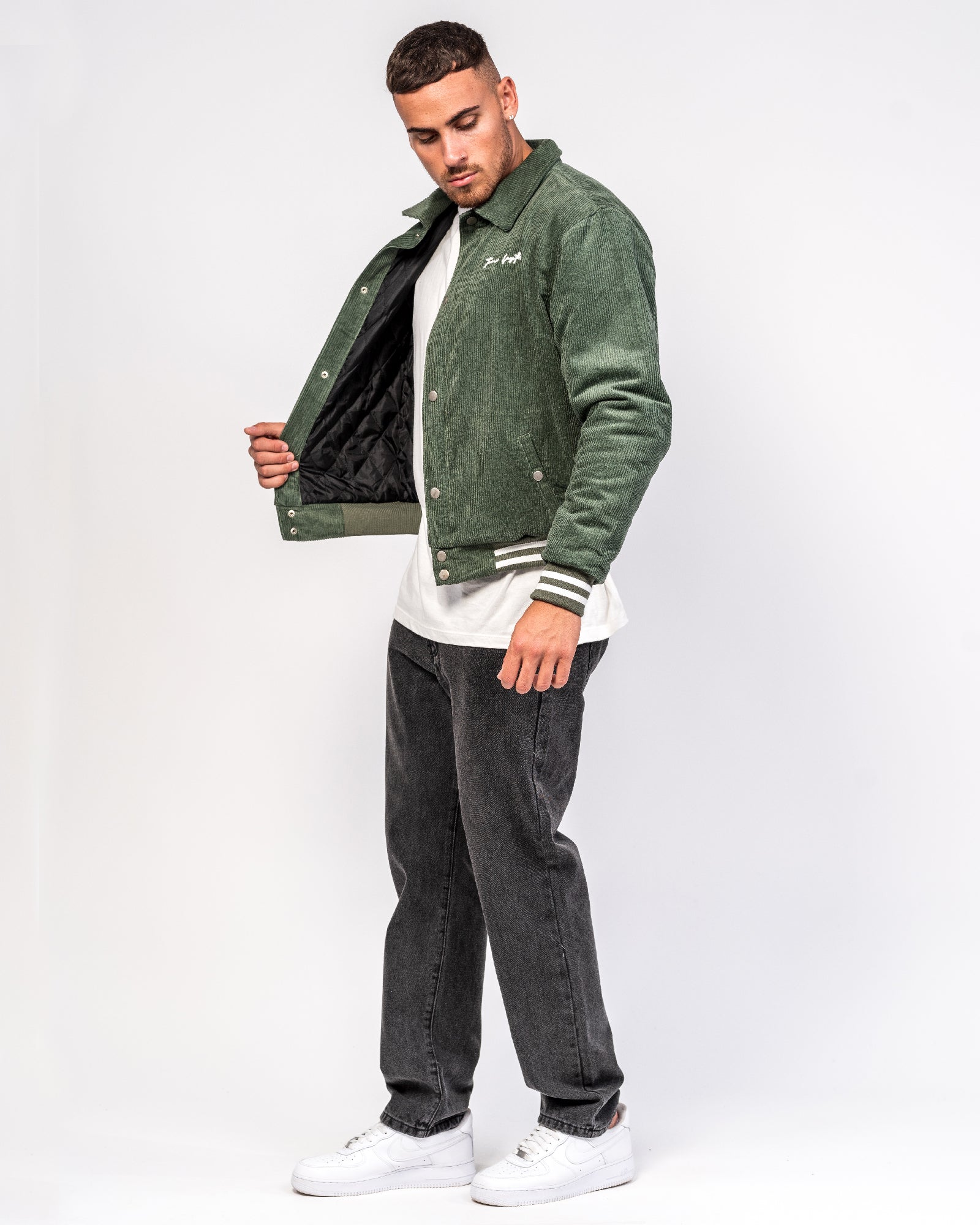 Khaki Varsity Padded Corduroy Jacket