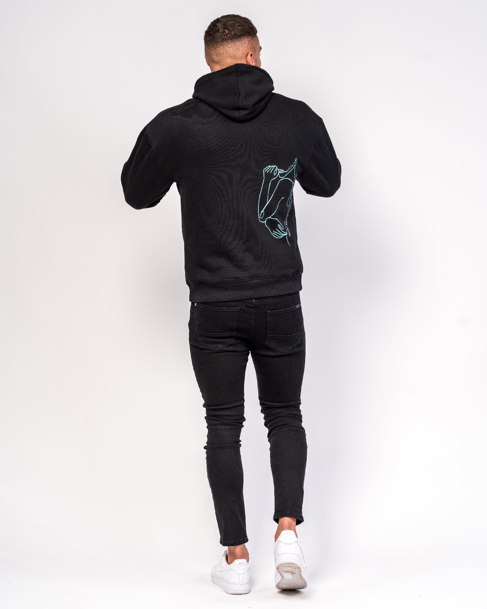 Illustrated Faces Relaxed Black Hoody