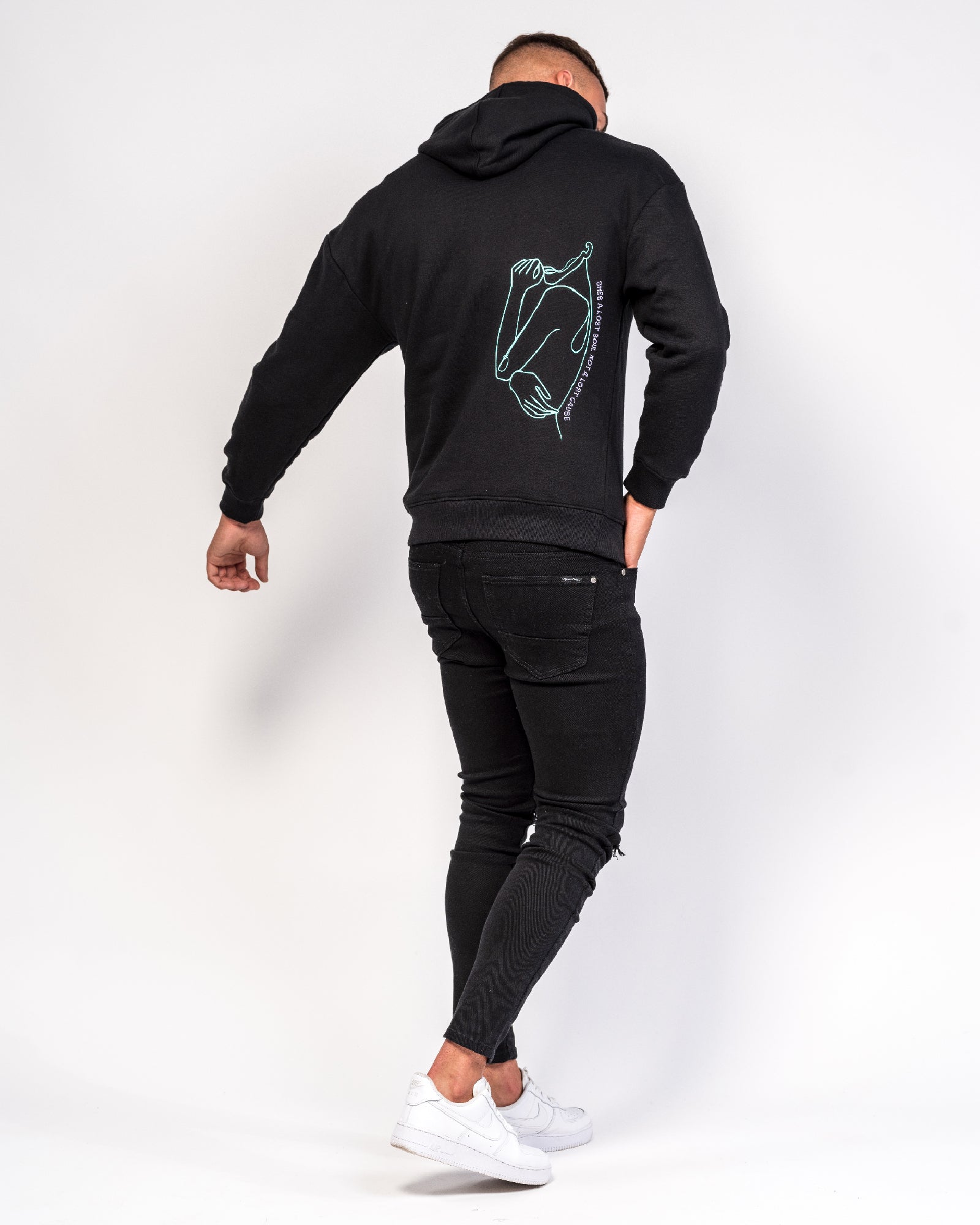 Illustrated Faces Relaxed Black Hoody