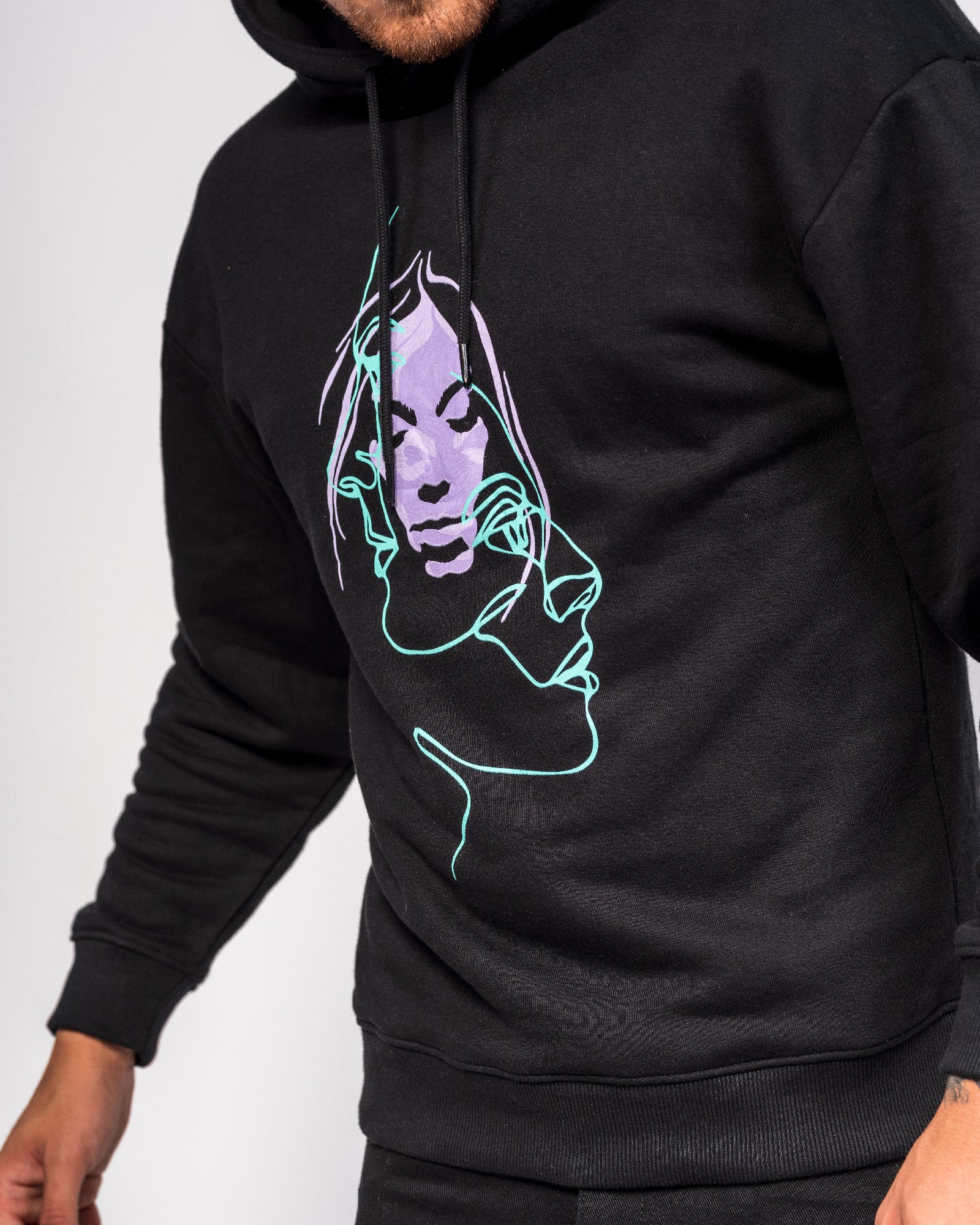 Illustrated Faces Relaxed Black Hoody