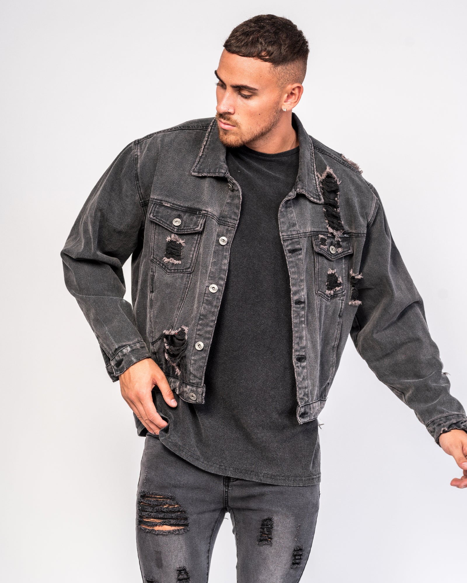 Oversized Denim Jacket In Washed Black