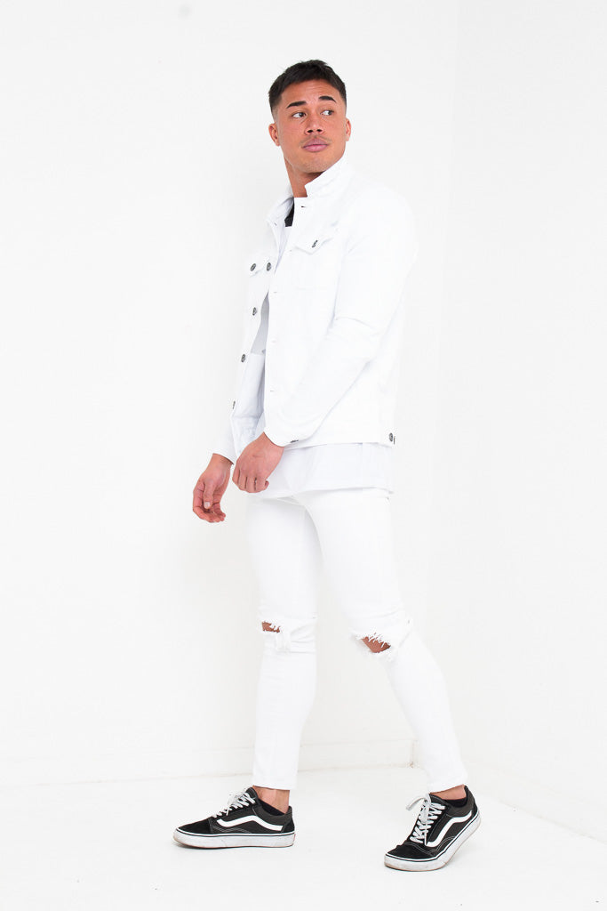Logan White Skinny Jeans With Ripped Knee