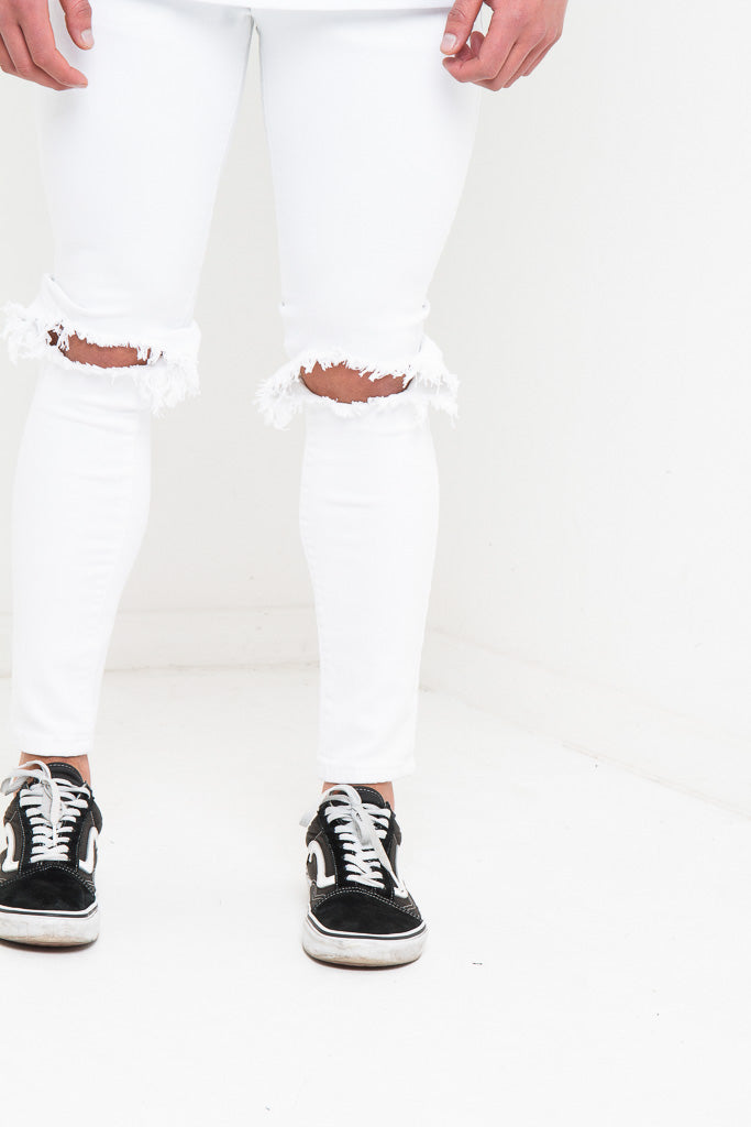 Logan White Skinny Jeans With Ripped Knee