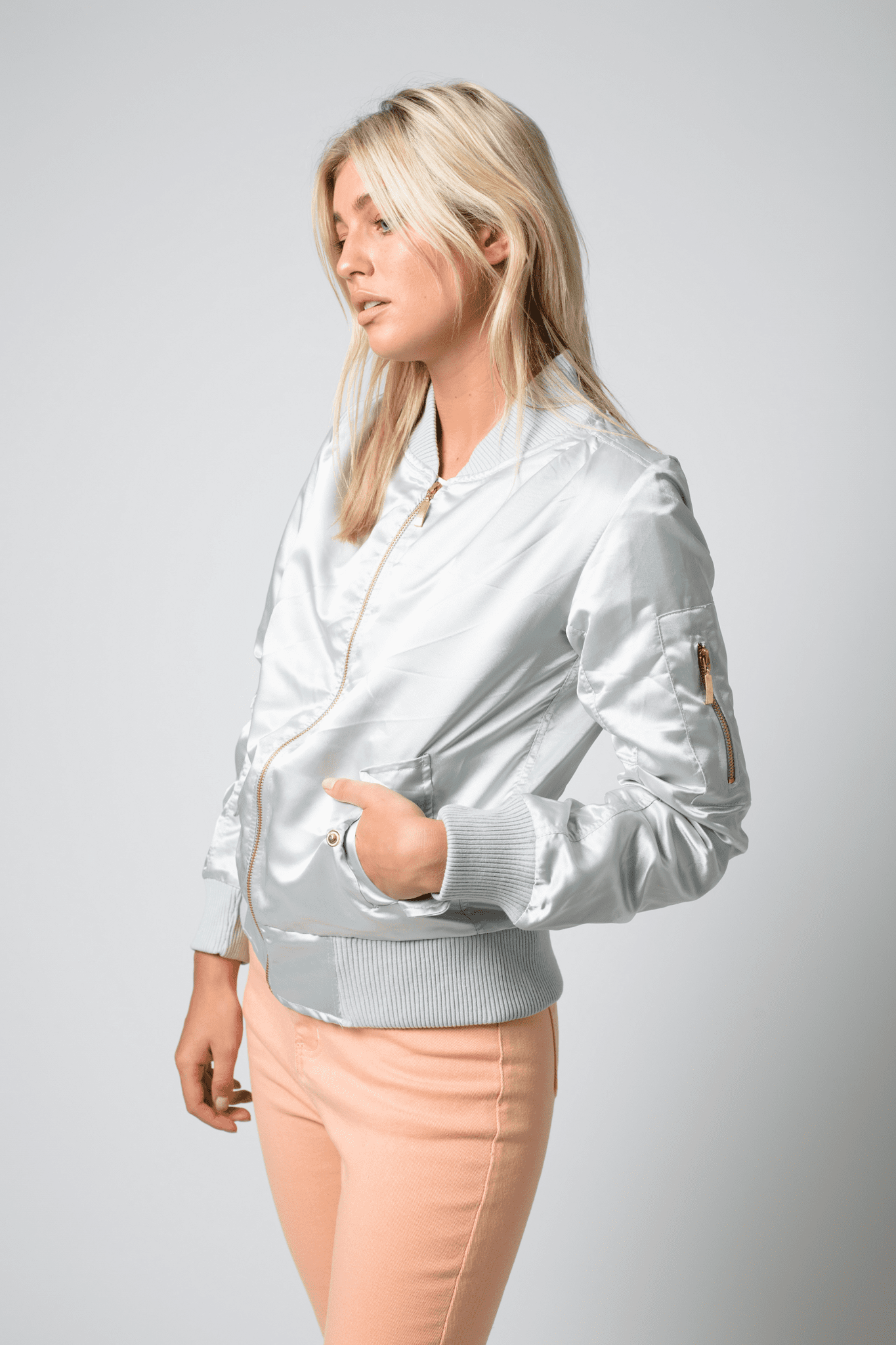 Silver satin 2025 jacket women's