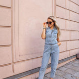 Liquor n Poker 80s denim jumpsuit with eyelet belt - Liquor N Poker LIQUOR N POKER