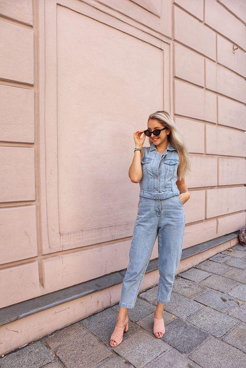 Liquor n Poker 80s denim jumpsuit with eyelet belt - Liquor N Poker LIQUOR N POKER