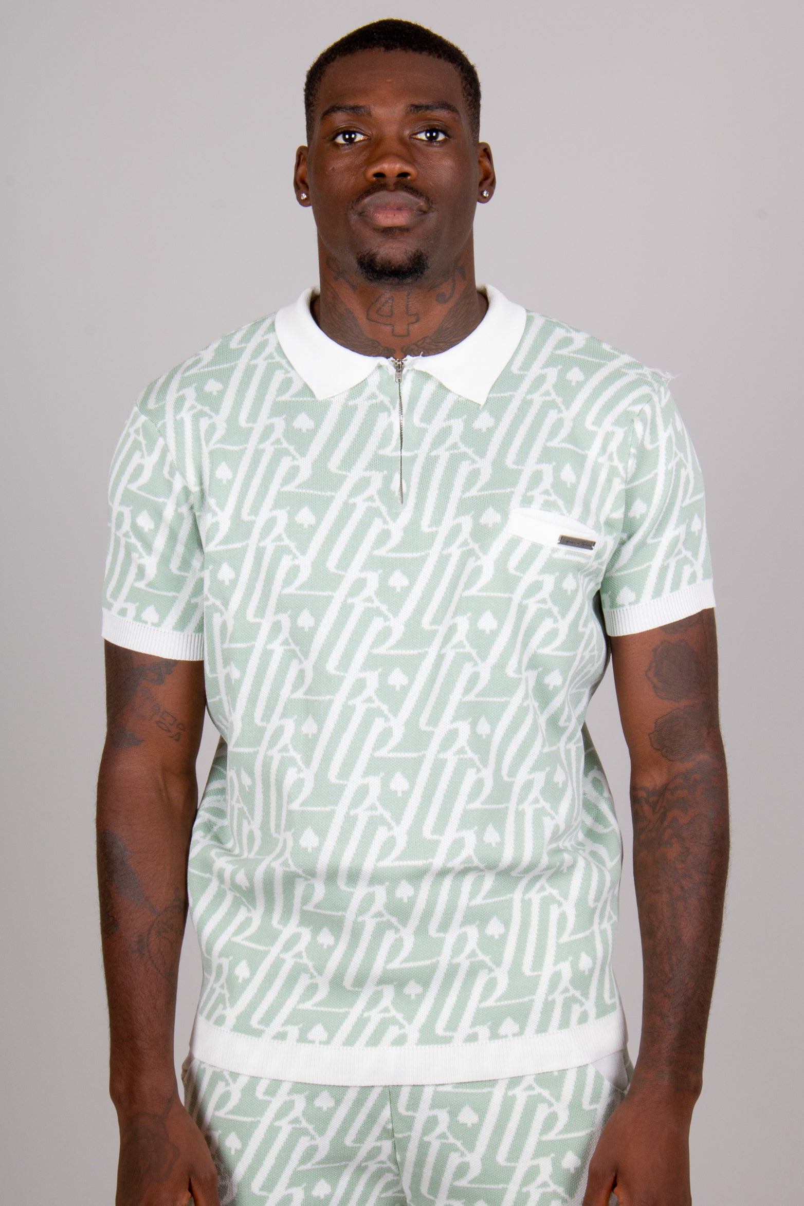 Jacquard Print Knitted Zip Polo