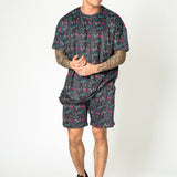RELAXED FIT SHORTS IN BLACK WITH GRAFFITI - Liquor N Poker LIQUOR N POKER