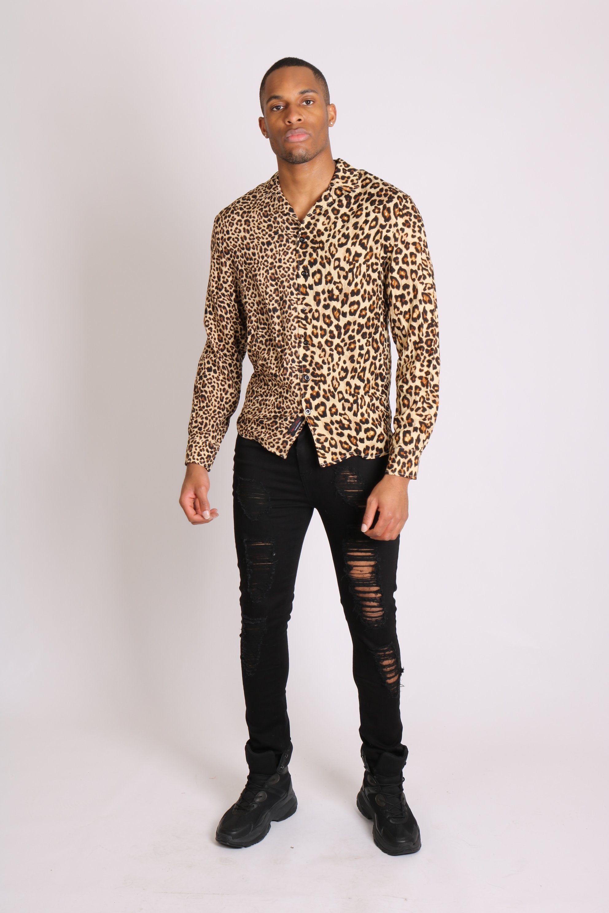 I bring the party - spliced leopard print long sleeve shirt - Liquor N Poker LIQUOR N POKER