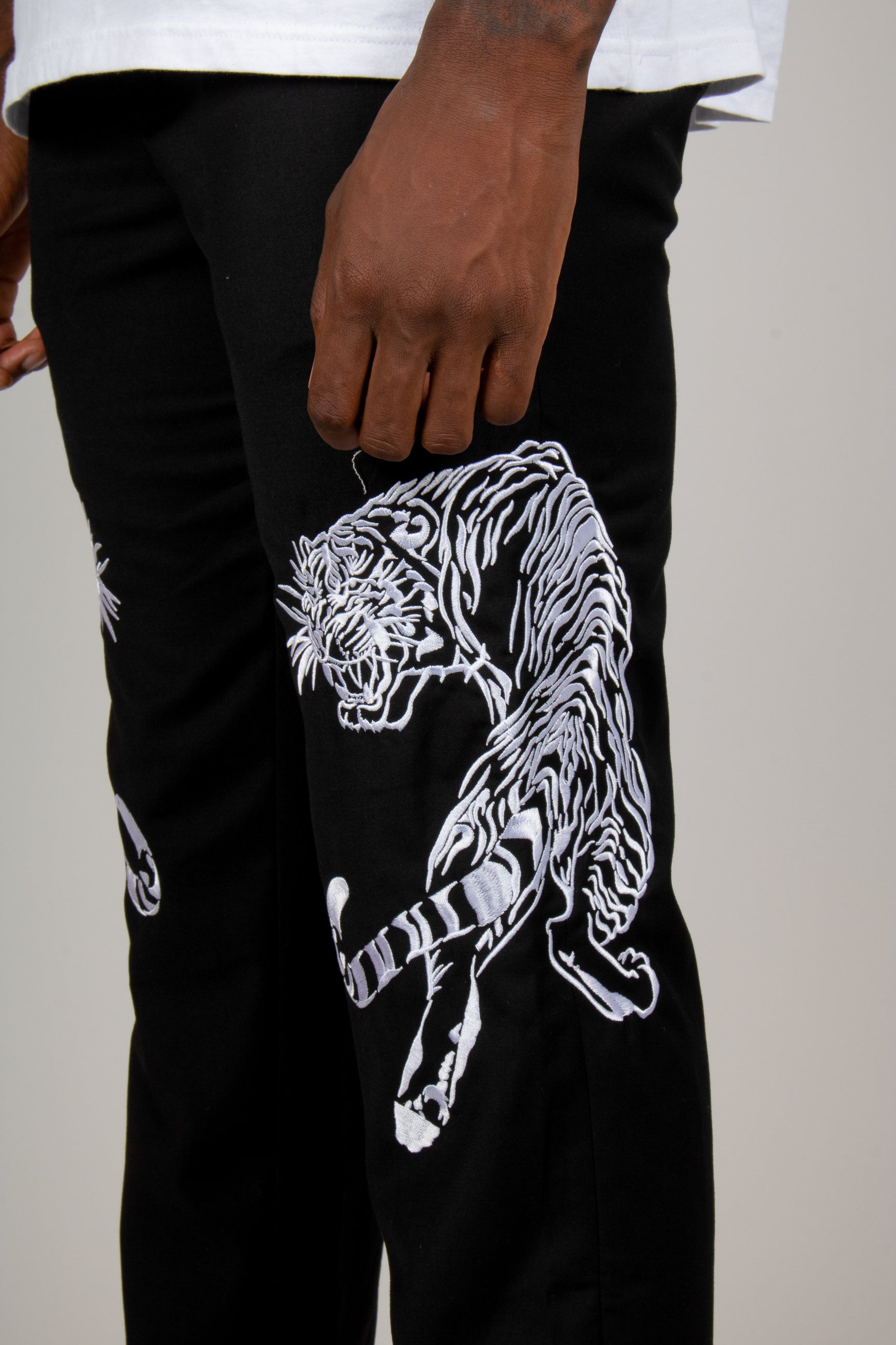 Tiger Print Relaxed Suit Trousers In Black