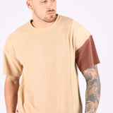 Polar Beige Oversized T-Shirt With Spliced Brown Panelling
