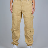 Relaxed Fit Cargo Trousers In Tan Twill Denim