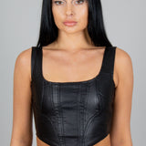 Fae Black Faux Leather Crop Top