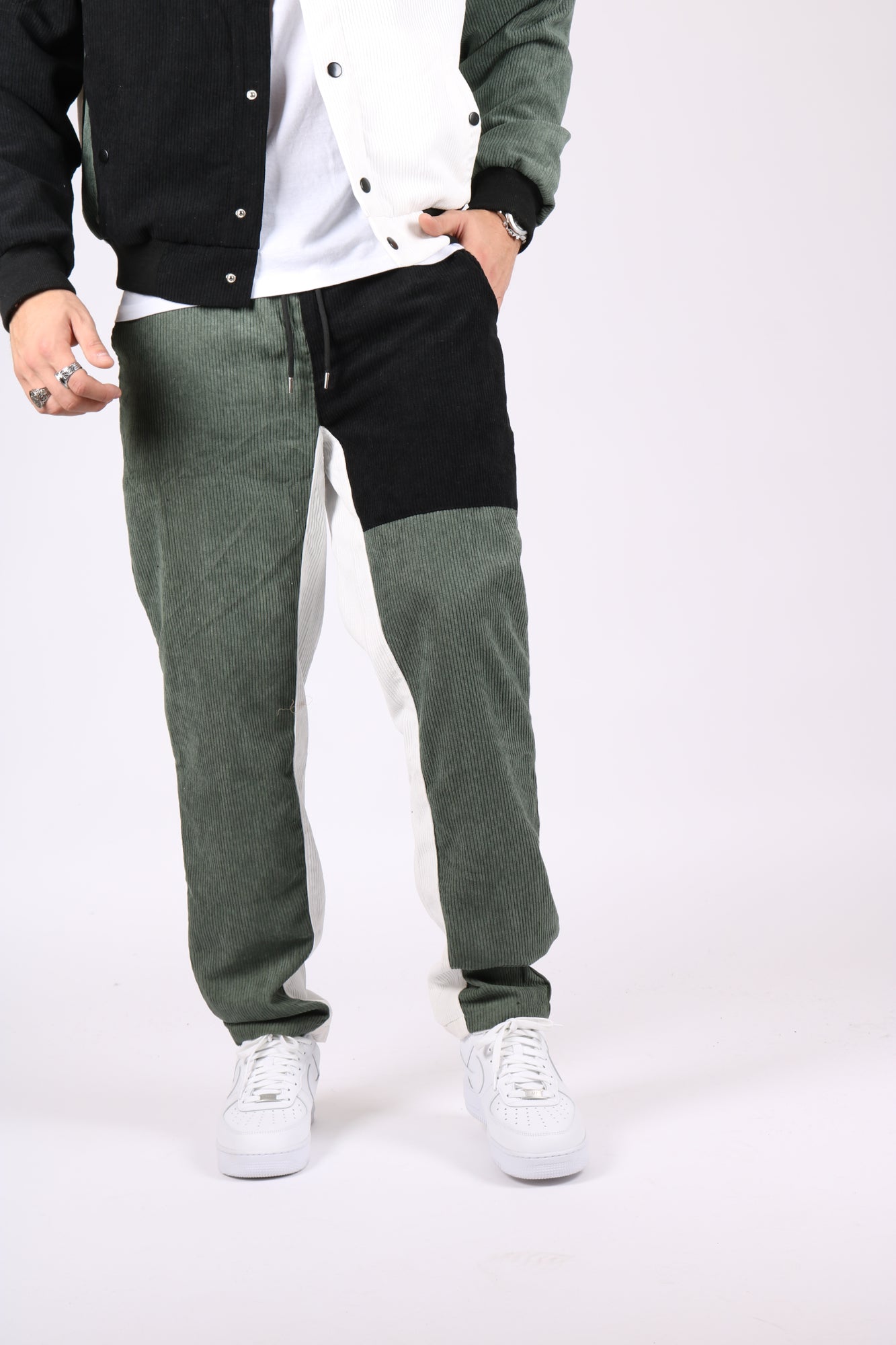 Spliced Panel Relaxed Corduroy Trouser