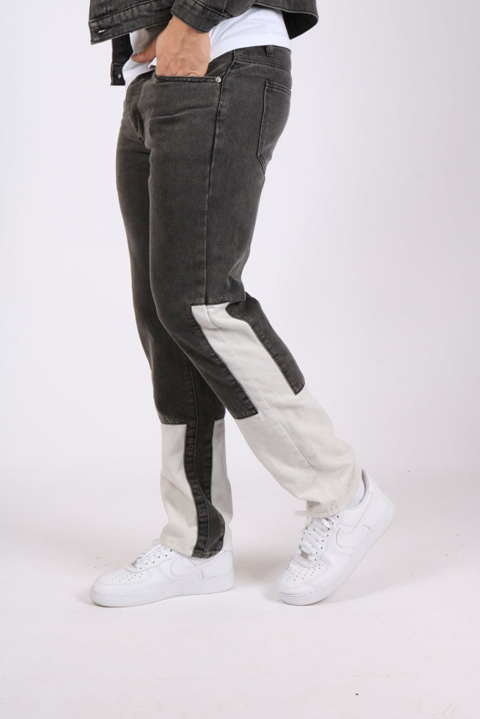 Straight Leg Jeans With Contrast Black & White Panels
