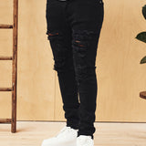 Logan Stretch Skinny Fit Jeans With Rips In Black