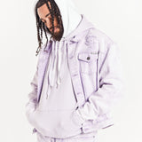 Lilac Oversized Distressed Trucker Jacket