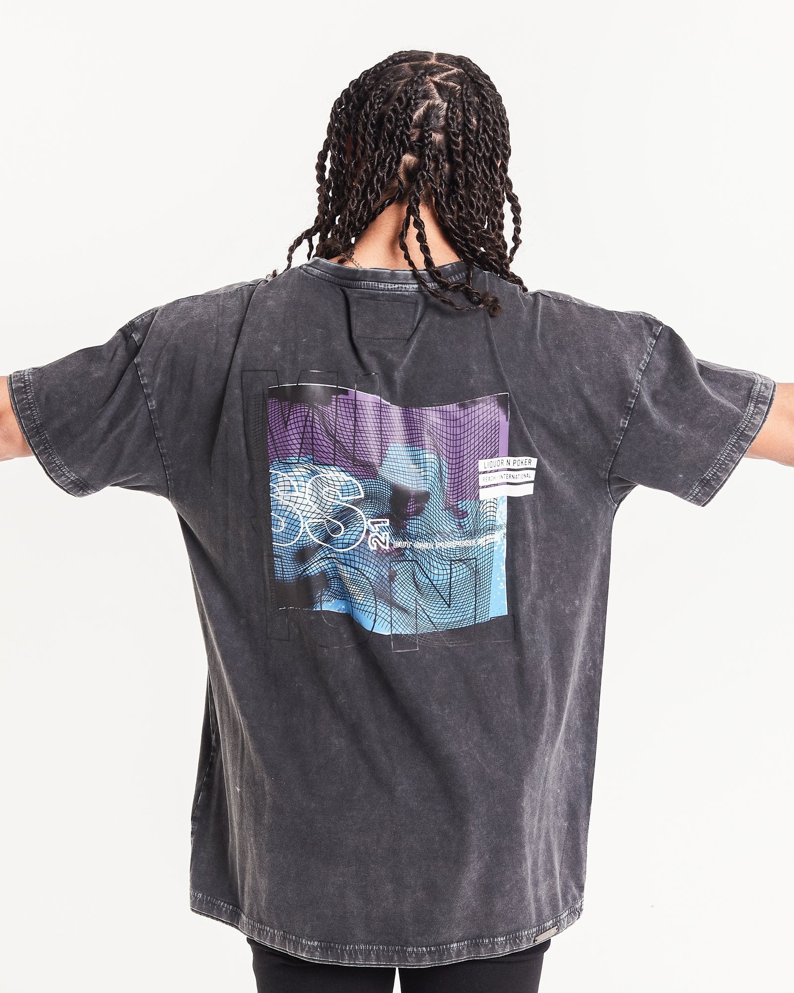 Oversized Washed Charcoal Printed Space Mission T-Shirt