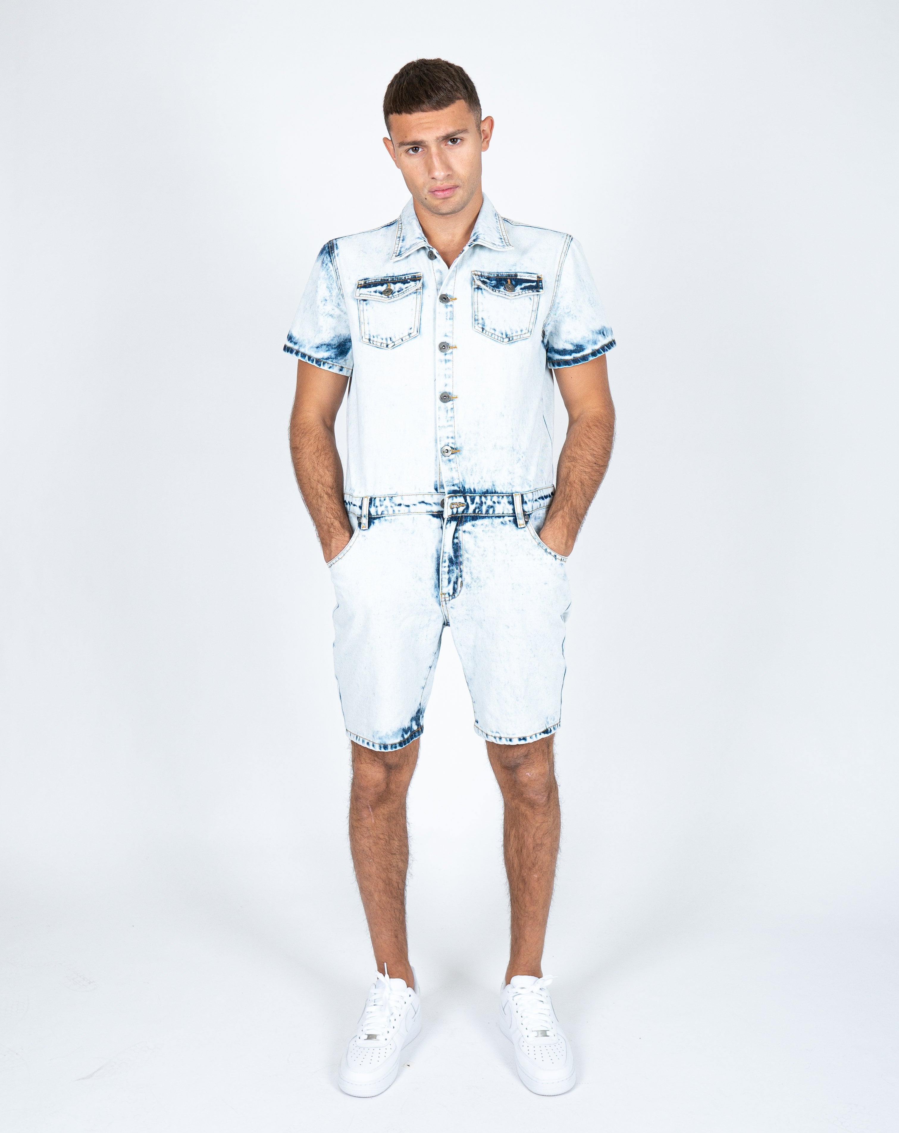 Tennessee Denim Overall Shorts in Cloud Wash