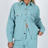 Boxy Western Shacket In Sage Green Denim