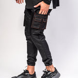 Black Out Nylon Cargo Trouser With Neon Orange Stitch
