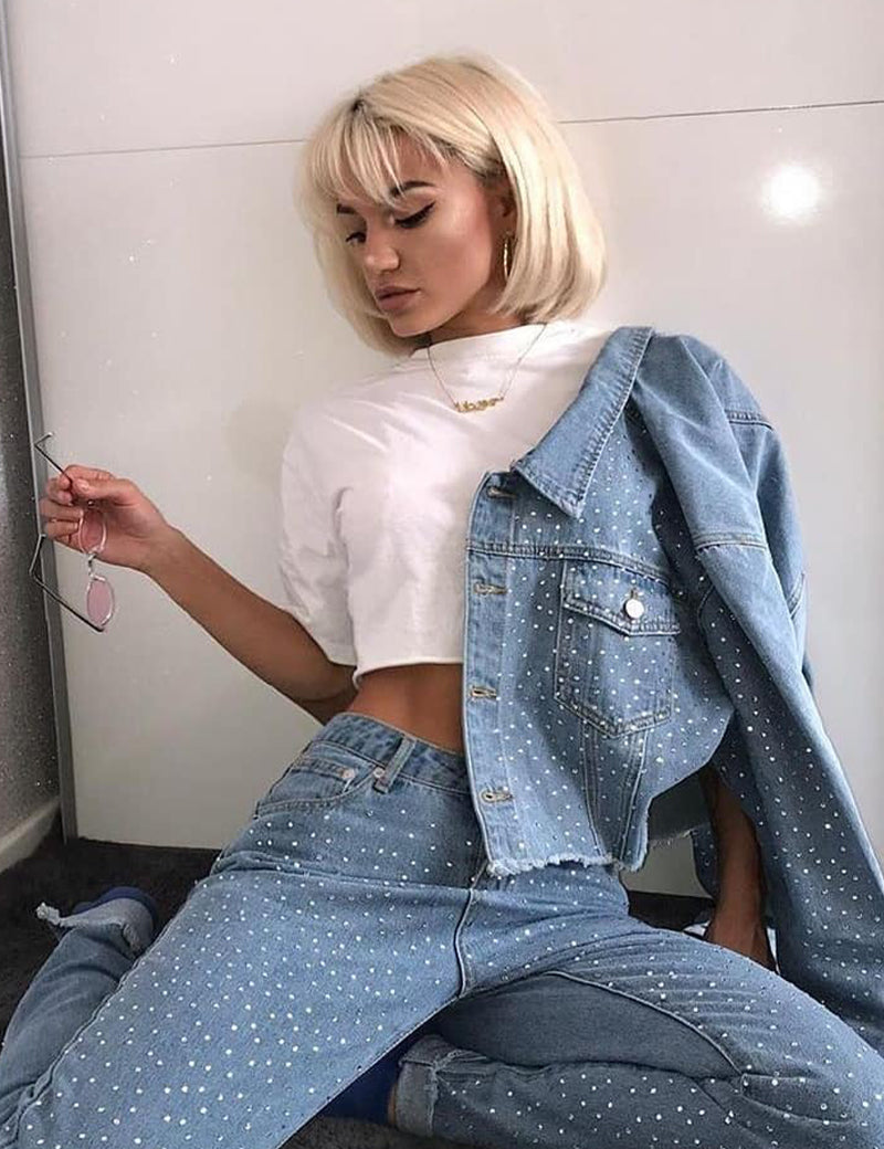 Baby G Wearing Our Diamante Denim Two-Piece