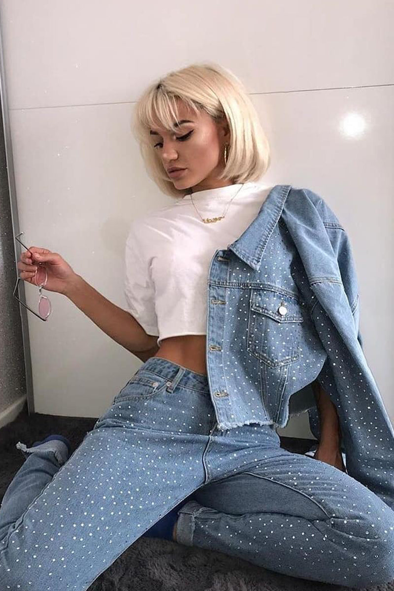 Baby G Wearing Our Diamante Denim Two-Piece