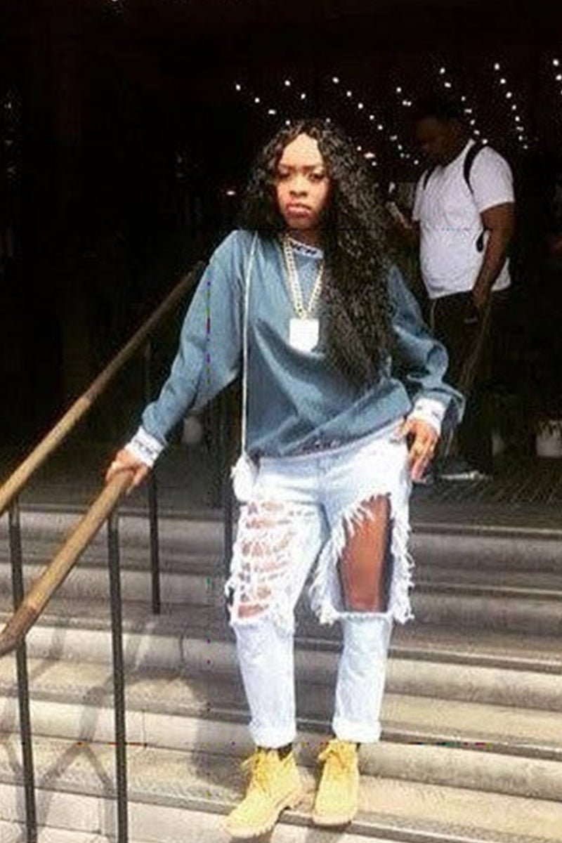 OFFICIAL TINK X LIQUOR N POKER X LAX THIGH RIPPED MOM JEANS - Liquor n Poker