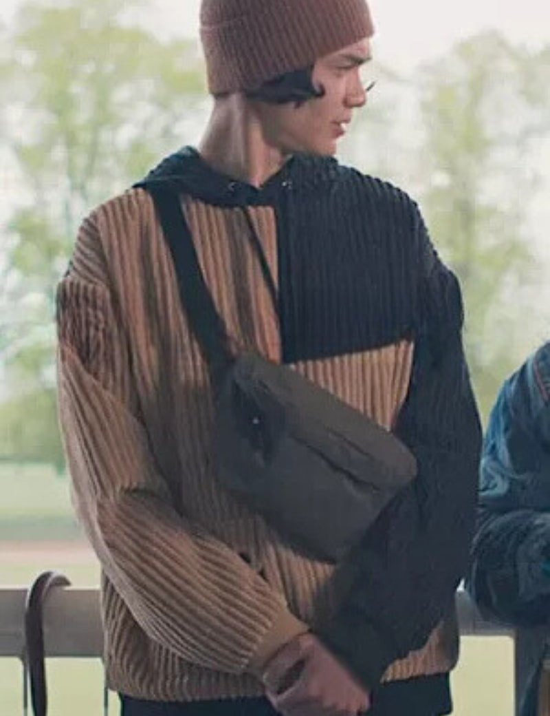 TAO XU WEARS LNP'S PATCHWORK CORDUROY HOODIE ON HEARTSTOPPER - Liquor n Poker