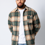 Beige Green Utility Flannel Overshirt