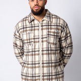 Beige Zip-Up Flannel Shirt