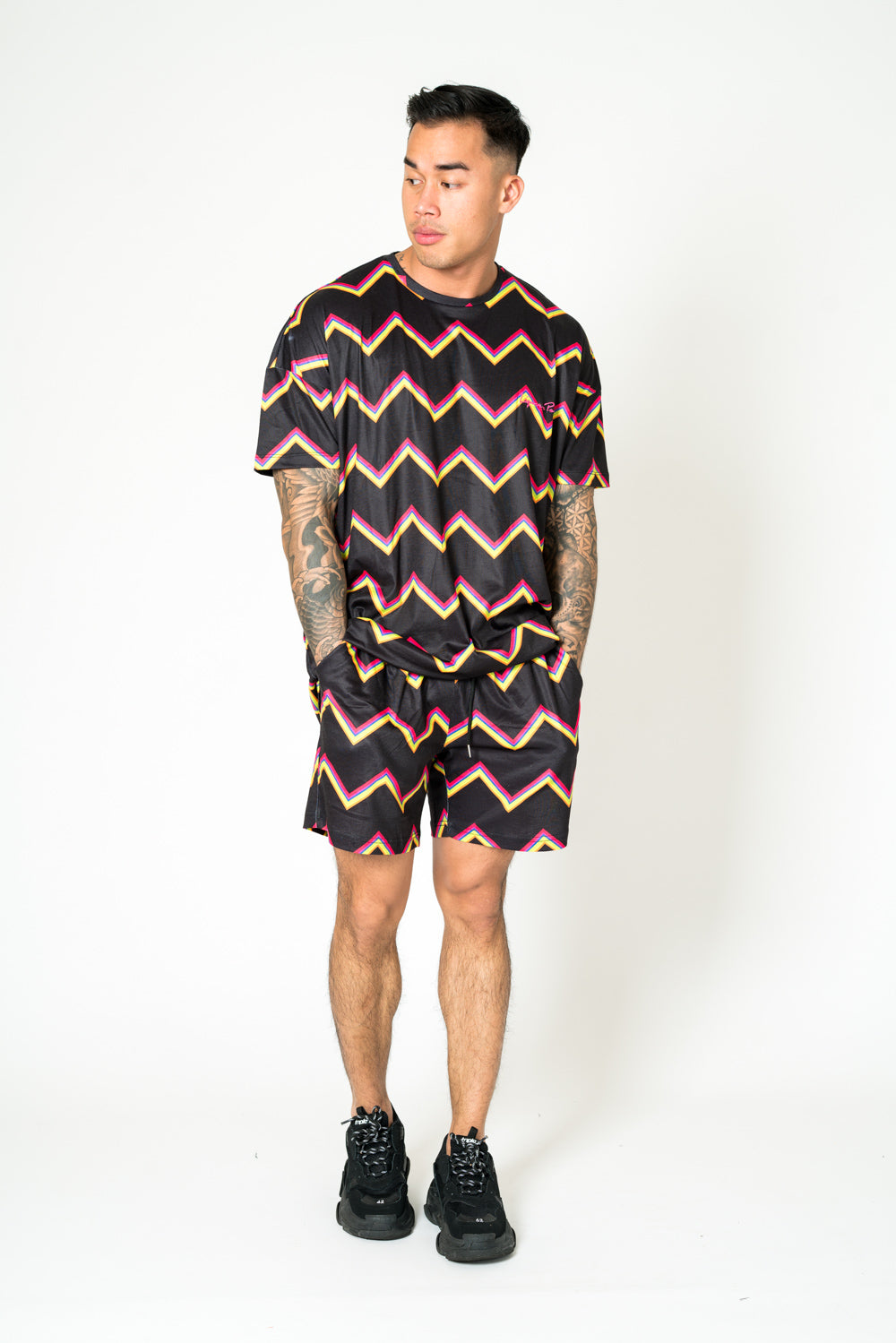 Black Relaxed Multi-Coloured Zigzag Shorts