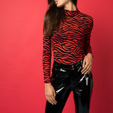 Red Tiger Mesh High Neck Bodysuit