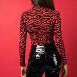 Red Tiger Mesh High Neck Bodysuit