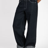 Raw Indigo Mid Rise Contrast Stitch Baggy Jeans
