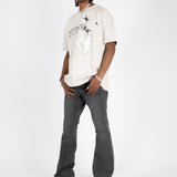 Washed Black Studded Stacked Slim Flare