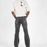 Washed Black Studded Stacked Slim Flare