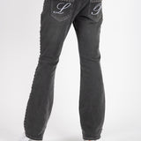 Washed Black Studded Stacked Slim Flare