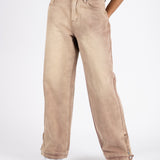 Sand Wash Brown Contrast Stitch Barrel Varsity Jeans