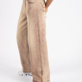 Sand Wash Brown Contrast Stitch Barrel Varsity Jeans